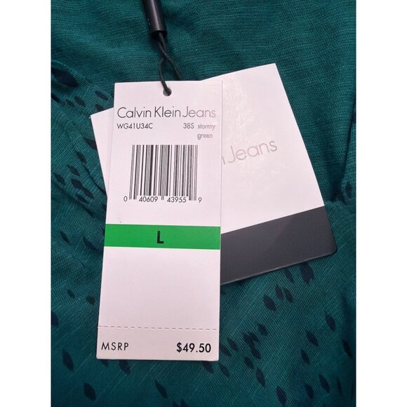 Calvin Klein Jeans Womens Teal Cotton Blend Patterned Tunic Top Sz L - Picture 11 of 14